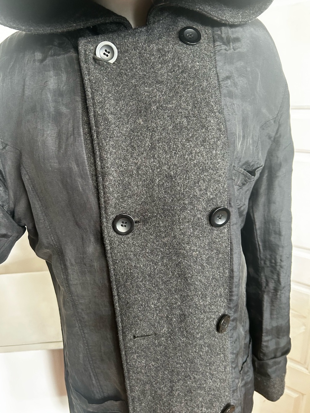 Fitzwright Reversible 80% Wool 75% Silk Hooded Coat Size 8